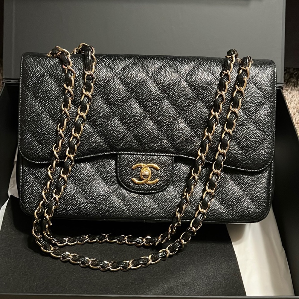 Chanel Caviar Jumbo Quilted Double Flap Bag Black GHW